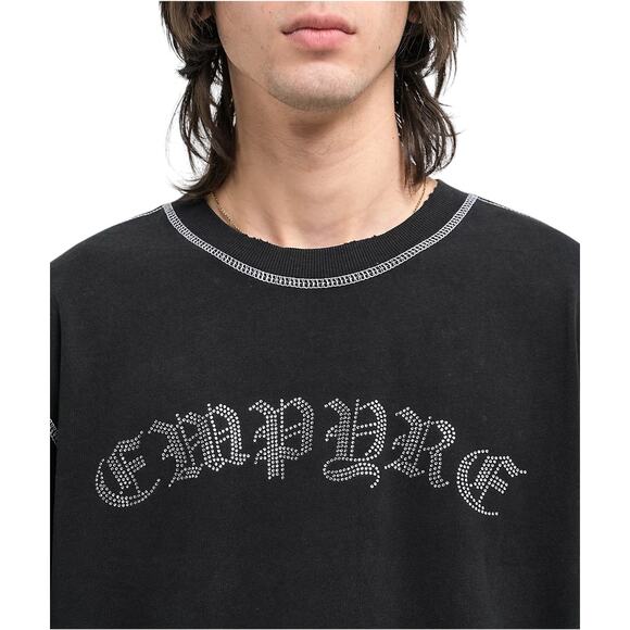 Empyre Too Tough Black Wash Long Sleeve Graphic T-Shirt Rhinestone Logo Size L - Picture 1 of 6